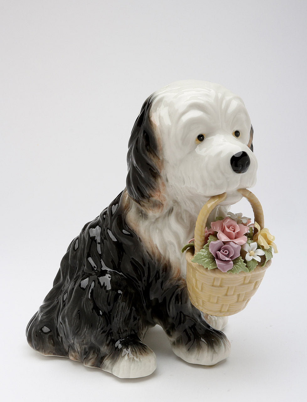 Ceramic St. Bernard Dog with Flower Basket Music Box, Home Décor, Gift for Her, Gift for Mom, Kitchen Décor, Dog Lover Gift, Pet Loss Gift