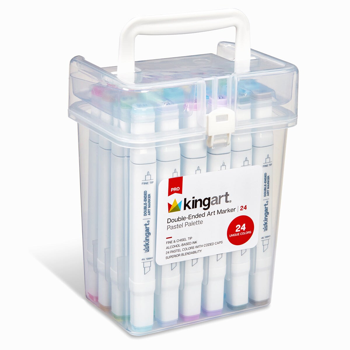 KINGART&#xAE; PRO Double-Ended Art Alcohol Markers, 24 Pastel Palette Colors with Both Fine &#x26; Chisel Tips and Superior Blendability