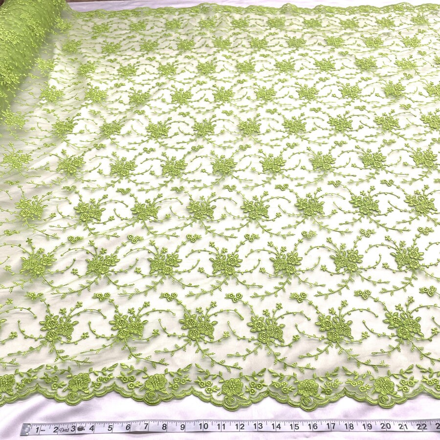 1 Yard - Corded Bridal Lace Fabric Embroidered on 100% Polyester Net Mesh - Ivory - 52&#x22;
