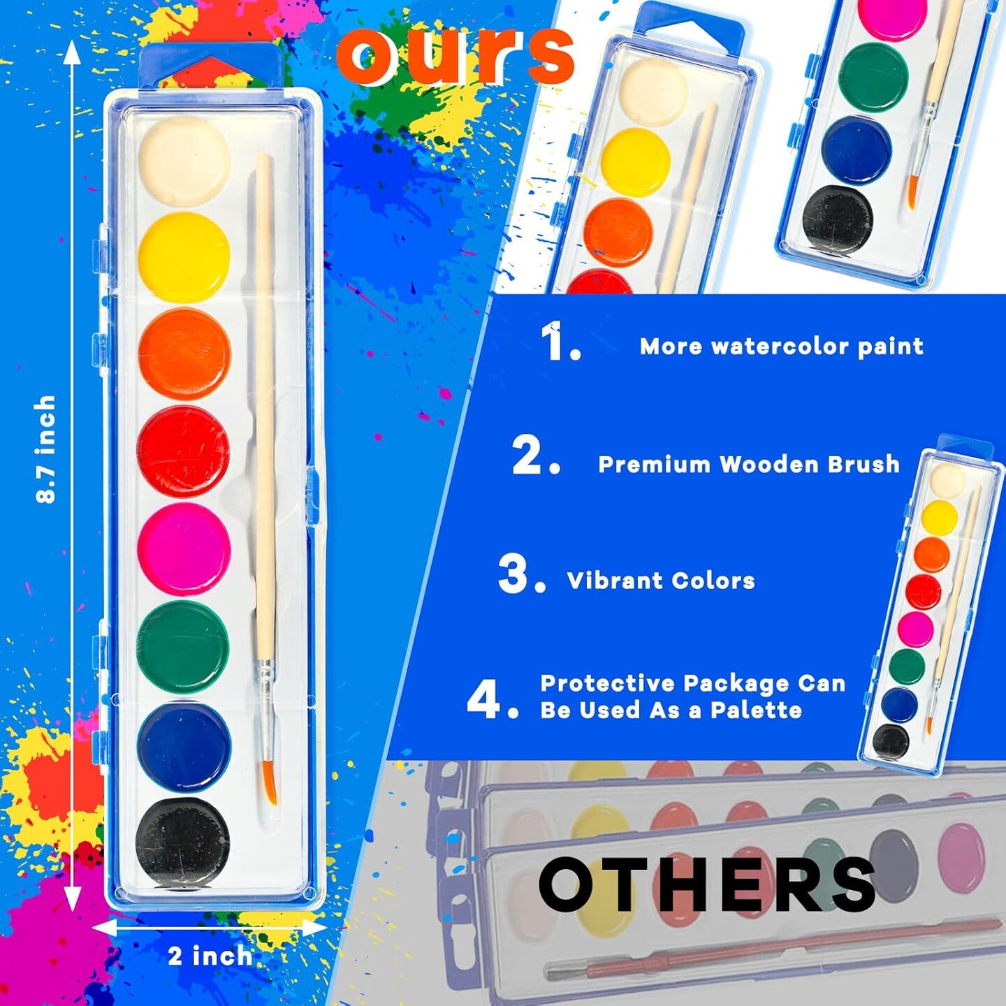 7 Pack Watercolor Paint Set for Kids - 8 Washable,Bright Colors with Paintbrush Watercolor Paint Bulk for Kids Party Favors,Classrooms Supplies,Art Lessons