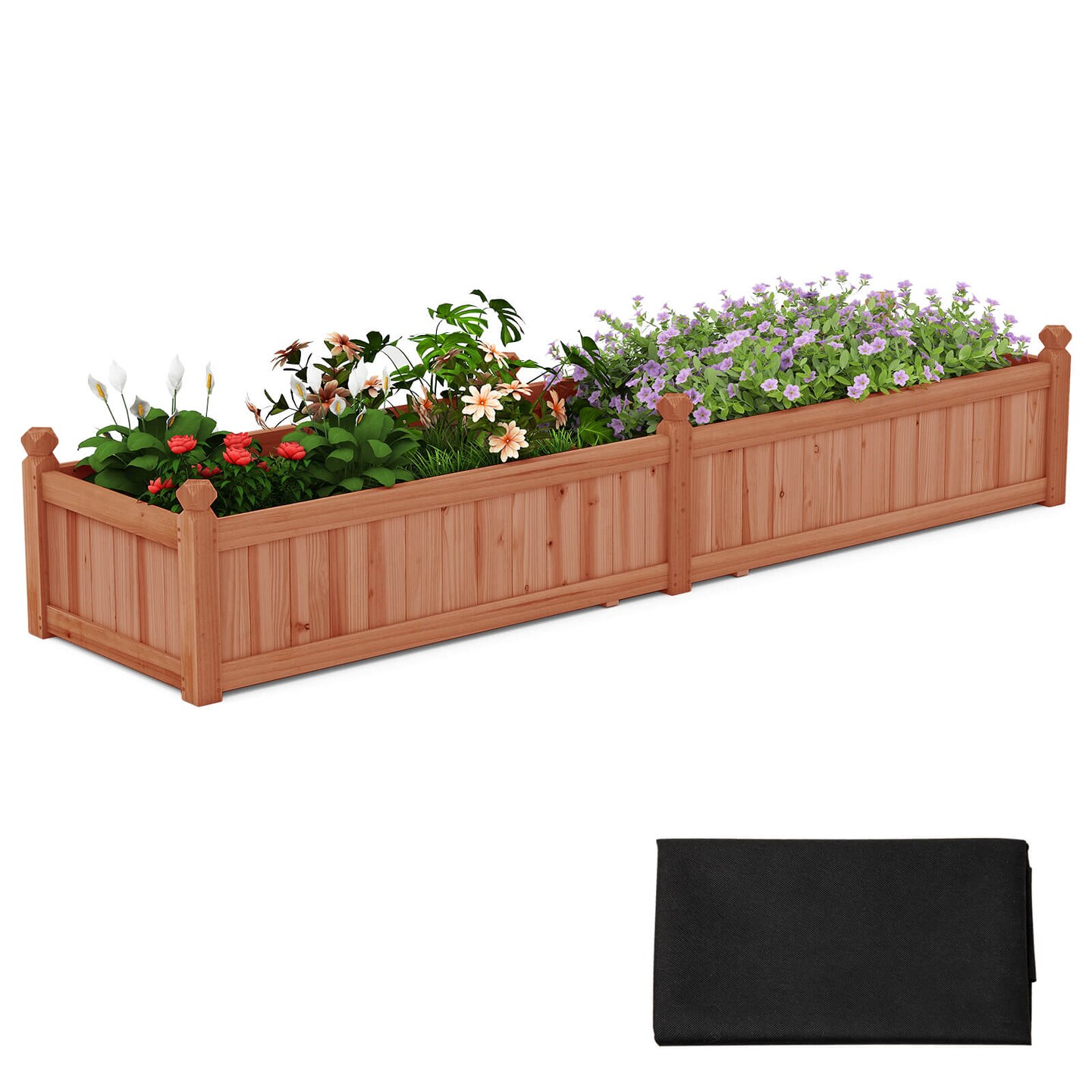Costway Wooden Raised Garden Bed Outdoor Rectangular Planter Box with Drainage Holes, Brown/Natural