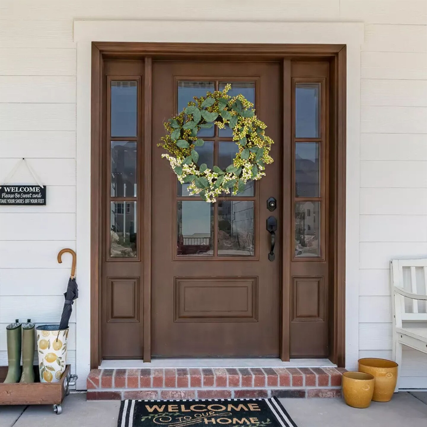 Berries and Leaves Twig Artificial Wreath Green Mini Berry 24 Inch