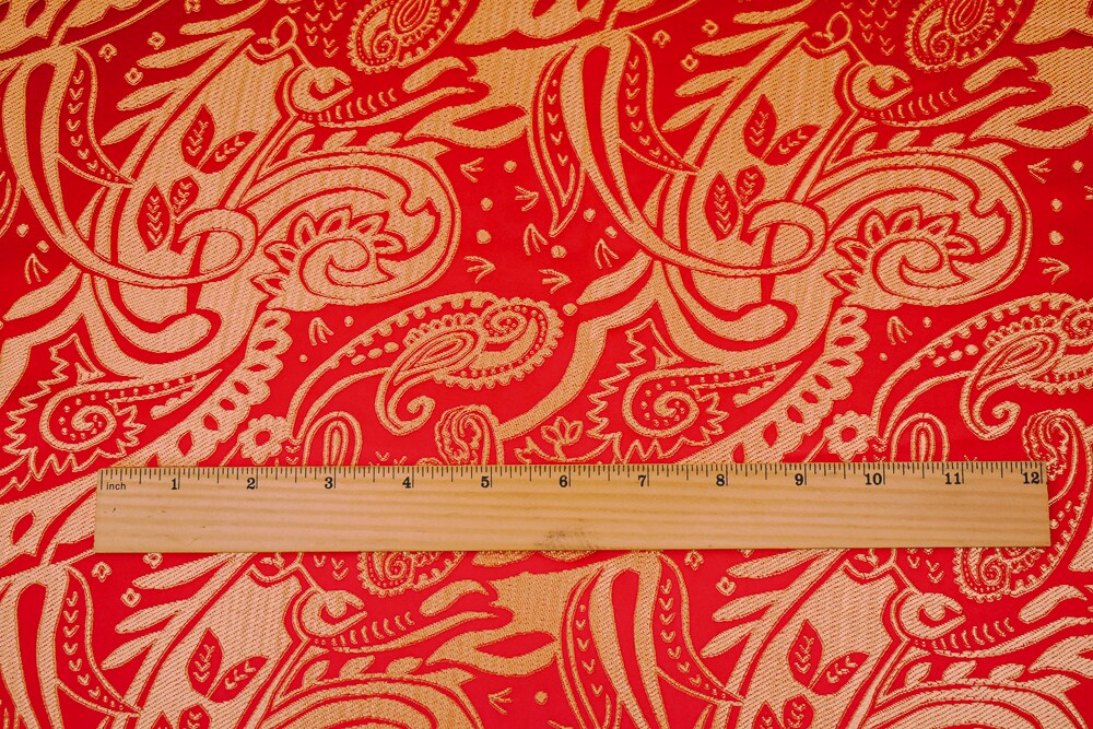 Red-Brown Polyester Paisley Baroque Pattern Chinese Brocade Fabric By the Yard