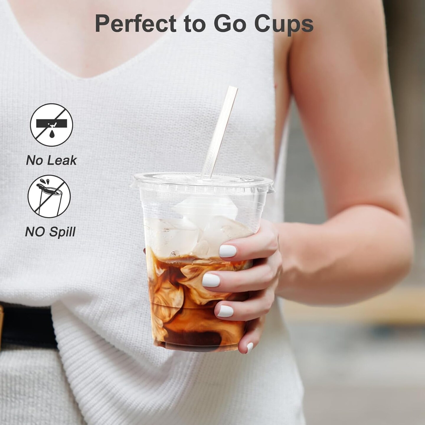 100 Pack - 16 oz Clear Plastic Cups with Lids and Straws, Sturdy &#x26; Food Safe Iced Coffee Cups with lids, Disposable Plastic Smoothie Cups for Cold Drinks