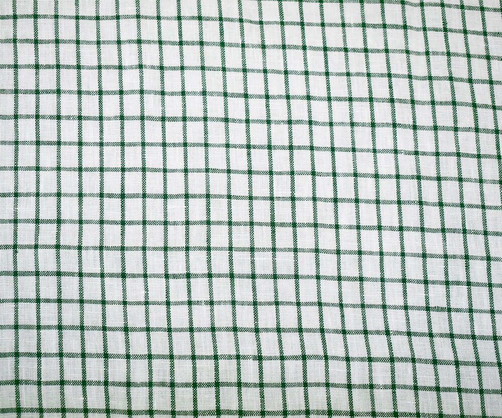 Green-White Moygashel Washed Grid Check Irish Linen Woven Fabric By the Yard