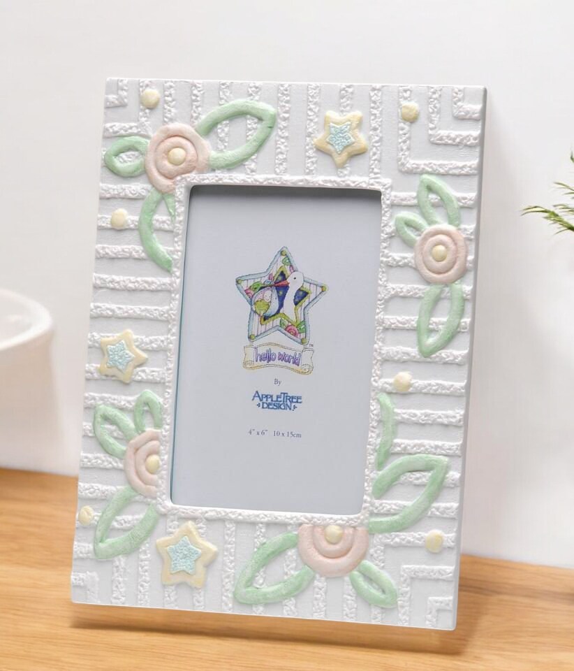 Ceramic Baby Photo Frame for 4&#x22; x 6&#x22; Photos, Baby Shower Gift, Gift for New Parents, Nursery Room Decor