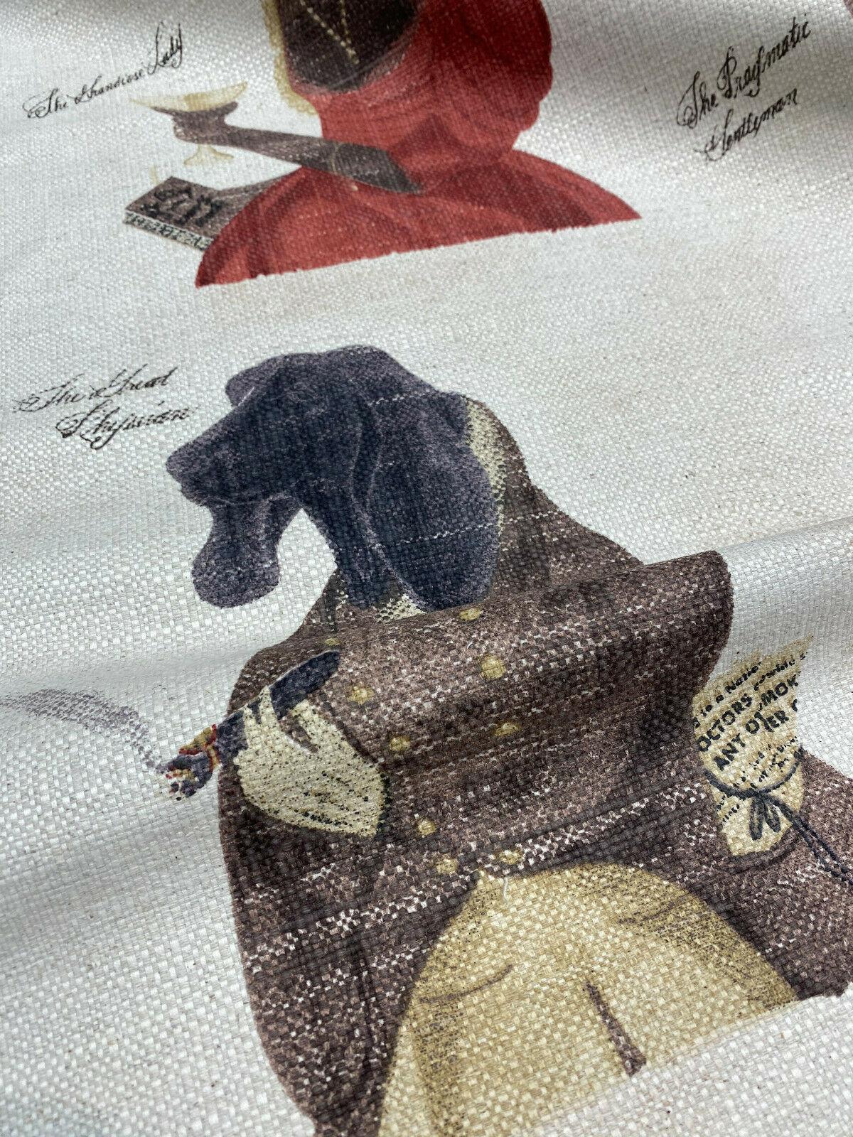 1 Yard Fancy Nautical Dogs Top Hat Linen Blend Upholstery Fabric 56 Inch Width 66% Cotton 23% Polyester 11% Linen