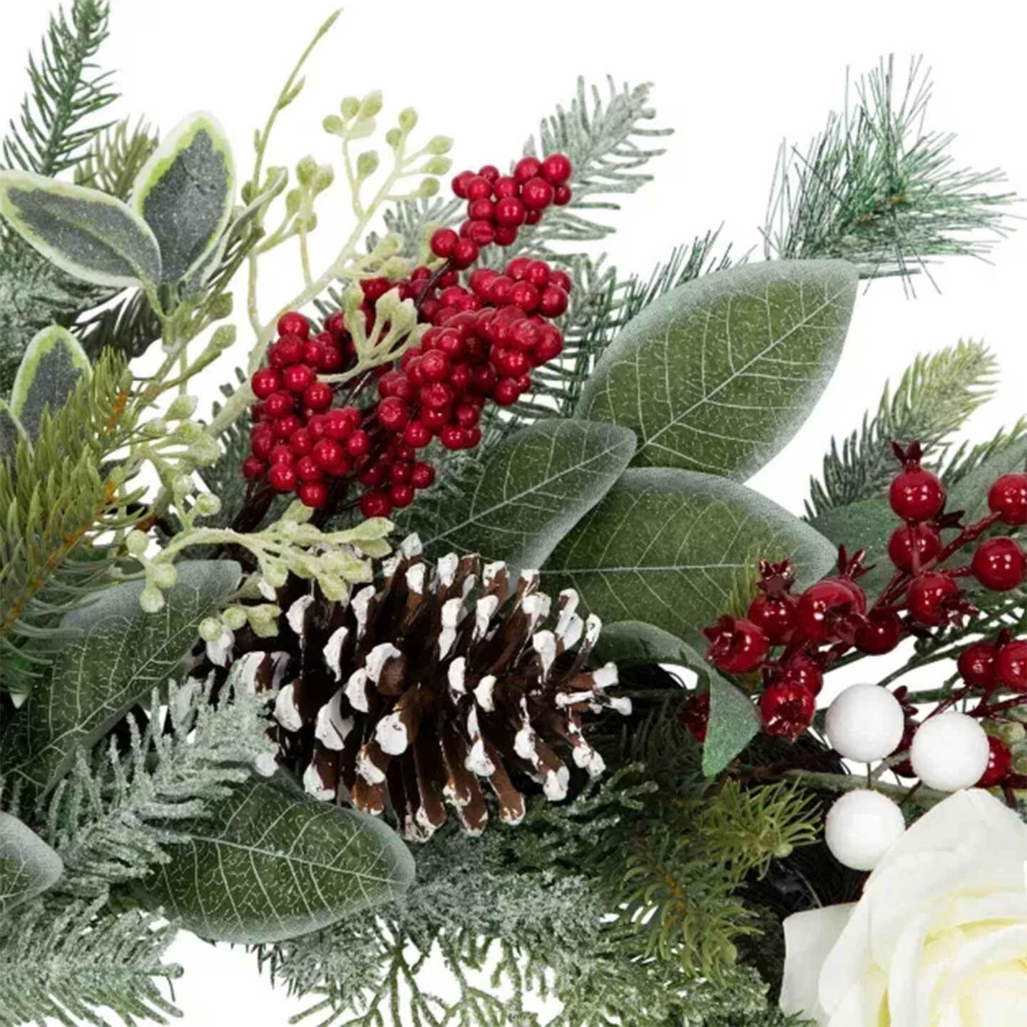 30&#x201D; Mixed Foliage &#x26; Rose Artificial Christmas Wreath