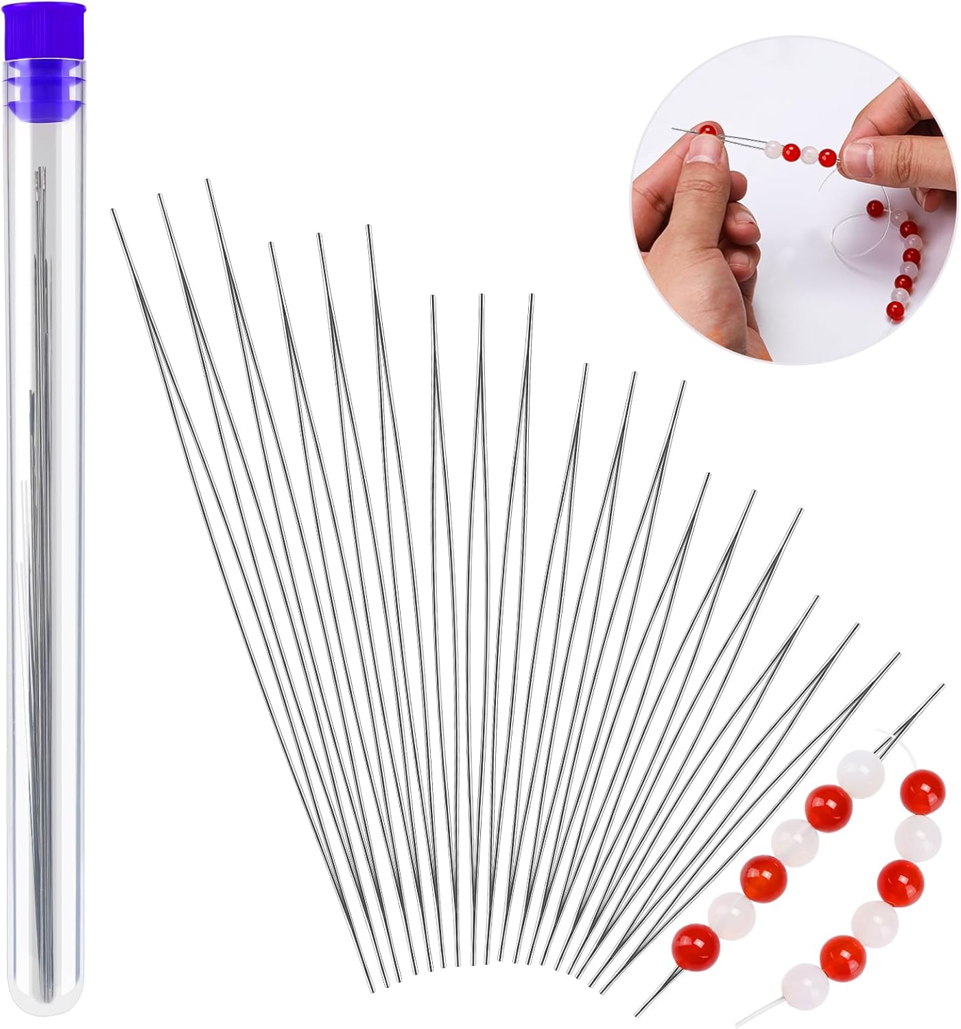 18 Pcs collapsible Big Eye Seed Beads Needles Set with Bottle