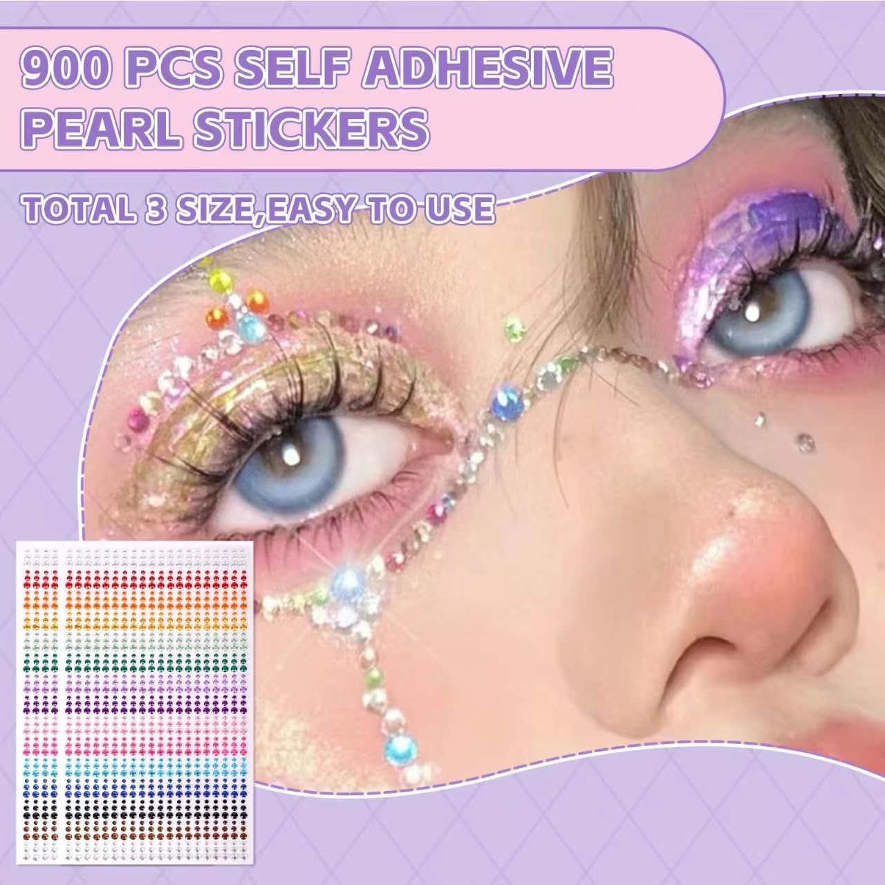 1800 PCS Self Adhesive Rhinestone Stickers, Gem Sticker for Face, Hair, Craft, Clothes, Shoes, DIY, 3 mm to 5 mm Multicolored Diamond Stickers for Body Art