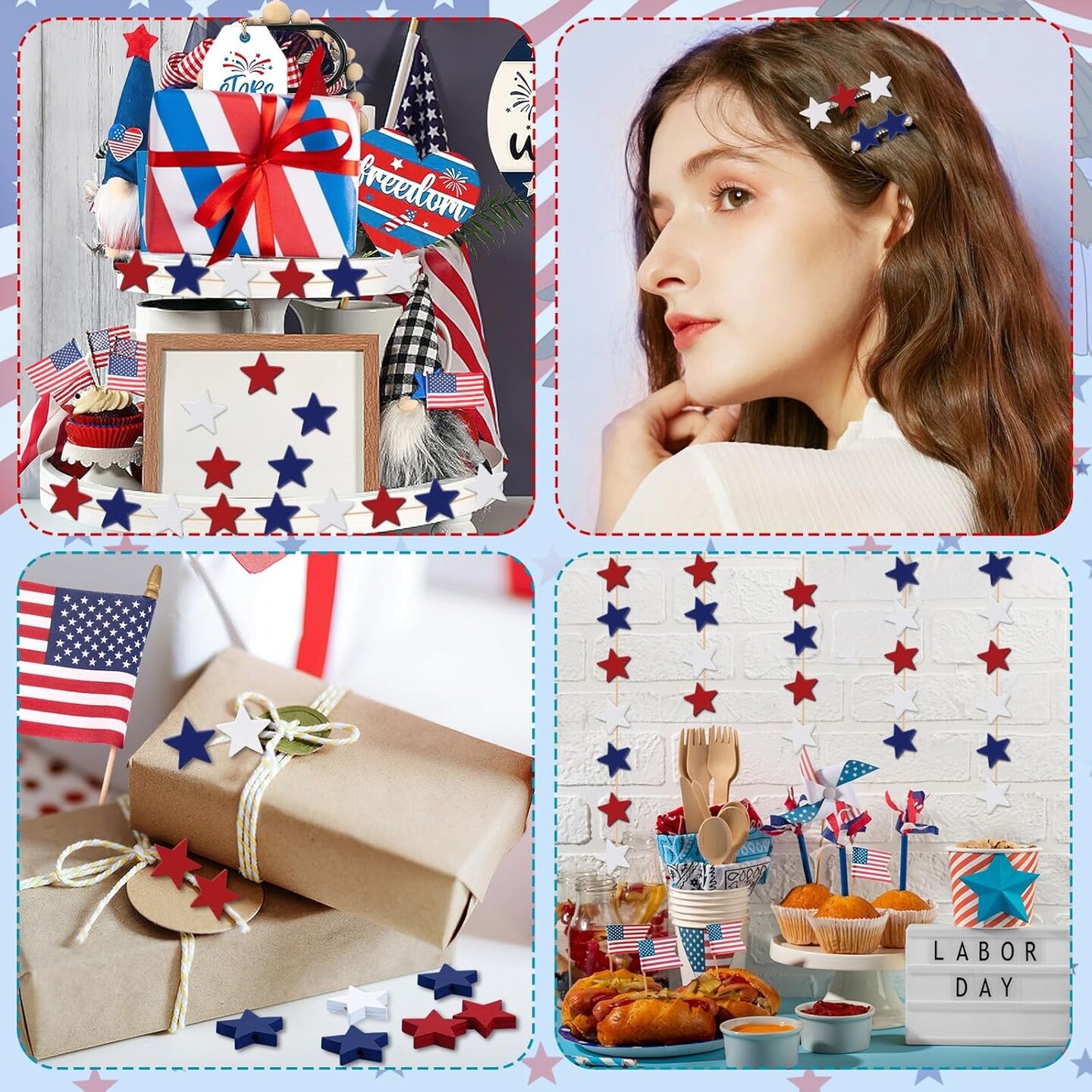 300-Pack 4th of July Star Beads – Patriotic Red, White & Blue Wooden Beads for DIY Crafts, Independence Day, Labor Day, Memorial Day, Party Decorations, and Tabletop Accessories