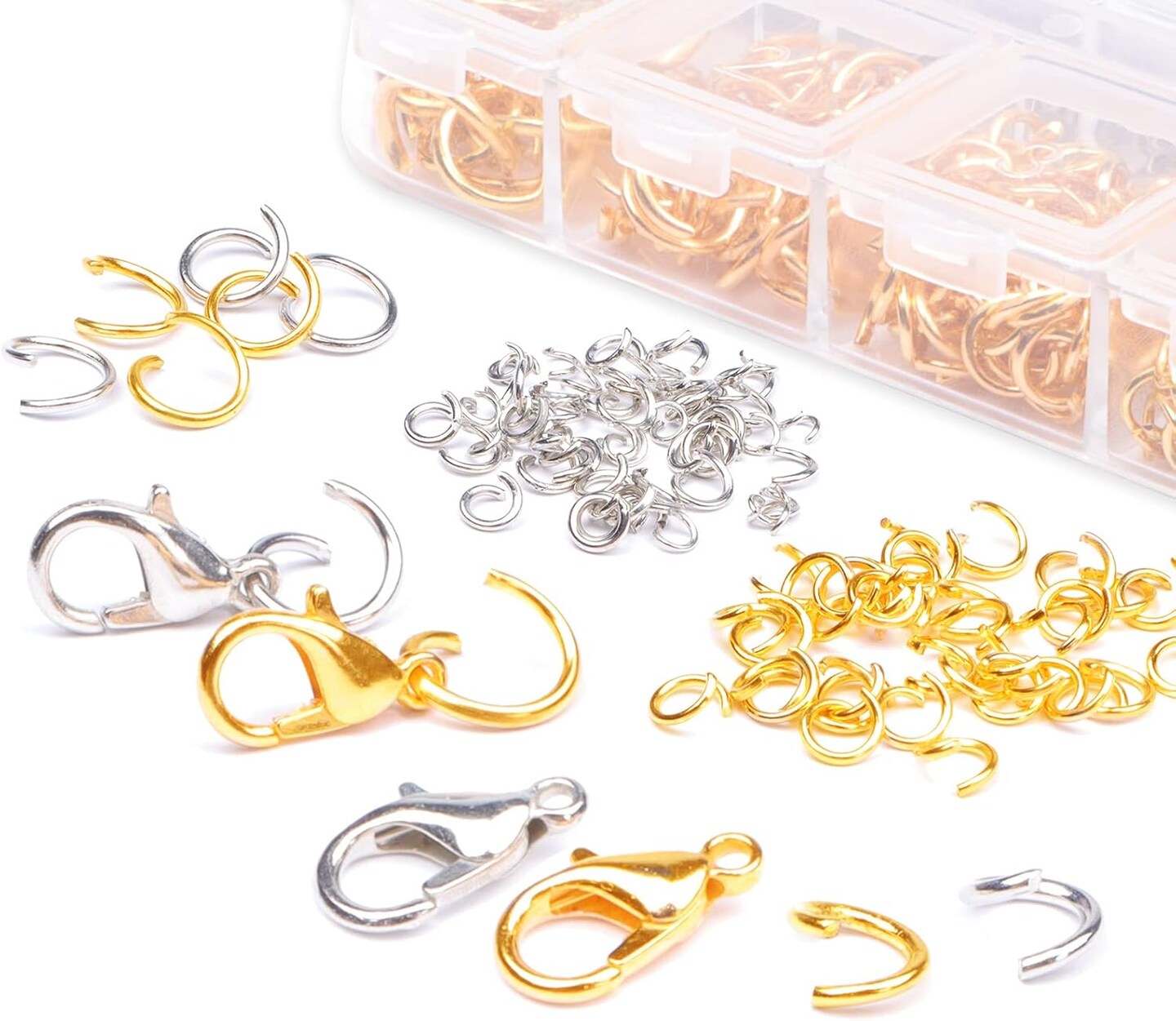 Jump Rings for Jewelry Making Kit, 1200 pcs Open Jump Rings Jewelry Repair Kit for Necklace Bracelet, Lobster Clasps and Closures Repair Supplies Kit with Pliers Tweezers