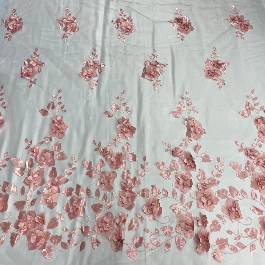 1 Yard - 3D Floral Lace Fabric Embroidered on 100% Polyester Soft Tulle Net Mesh | Lace USA - GD-010