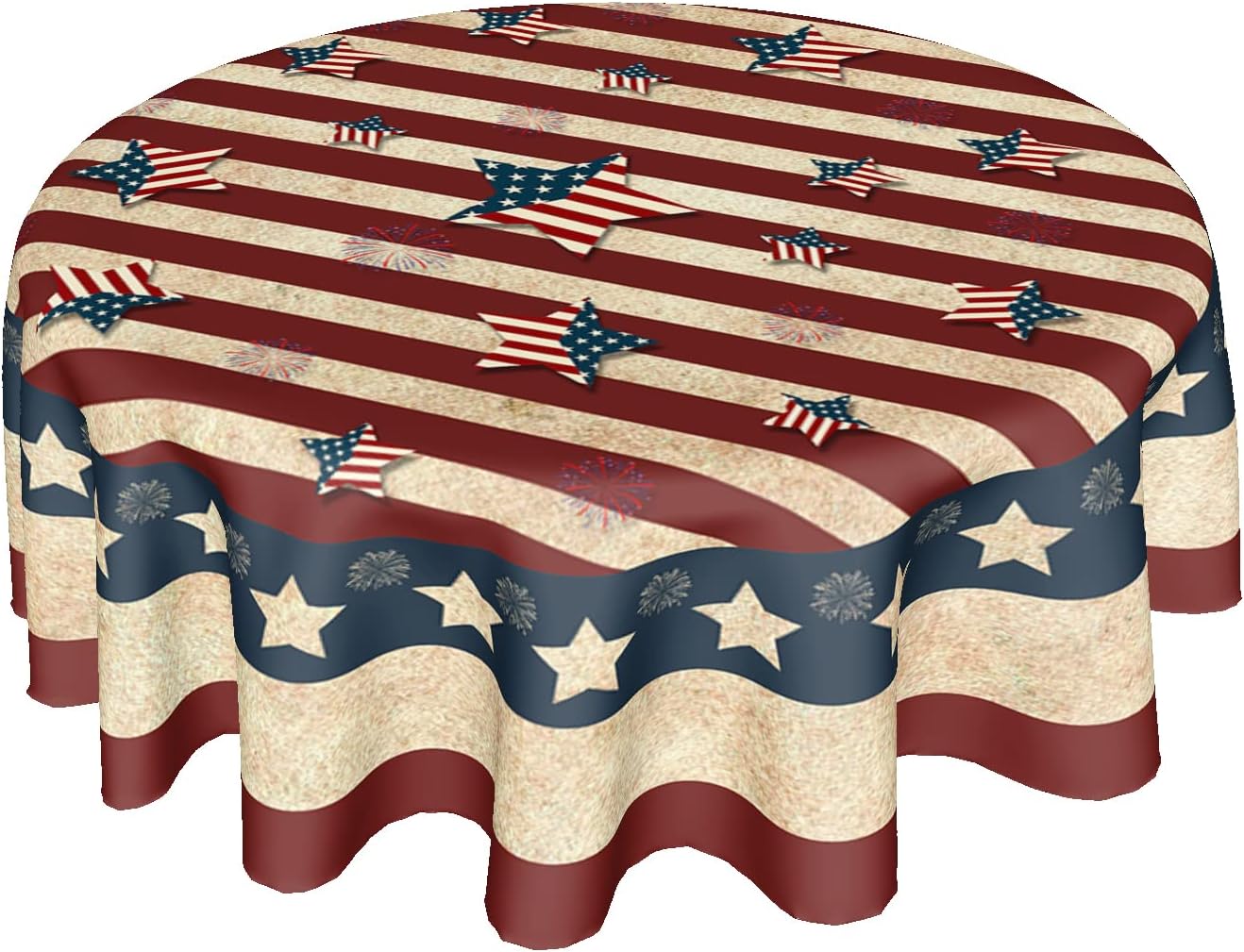 American Flag Tablecloth Round 60 Inch 4th of July Memorial Day Patriotic Table Cloth Wrinkle Resistant Rustic USA Independence Day Table Cover Decorative for Home Kitchen Dining Indoor Party Picnic
