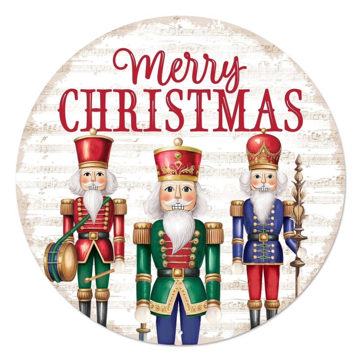 12&#x22; Metal Round Sign: Nutcracker Merry Christmas