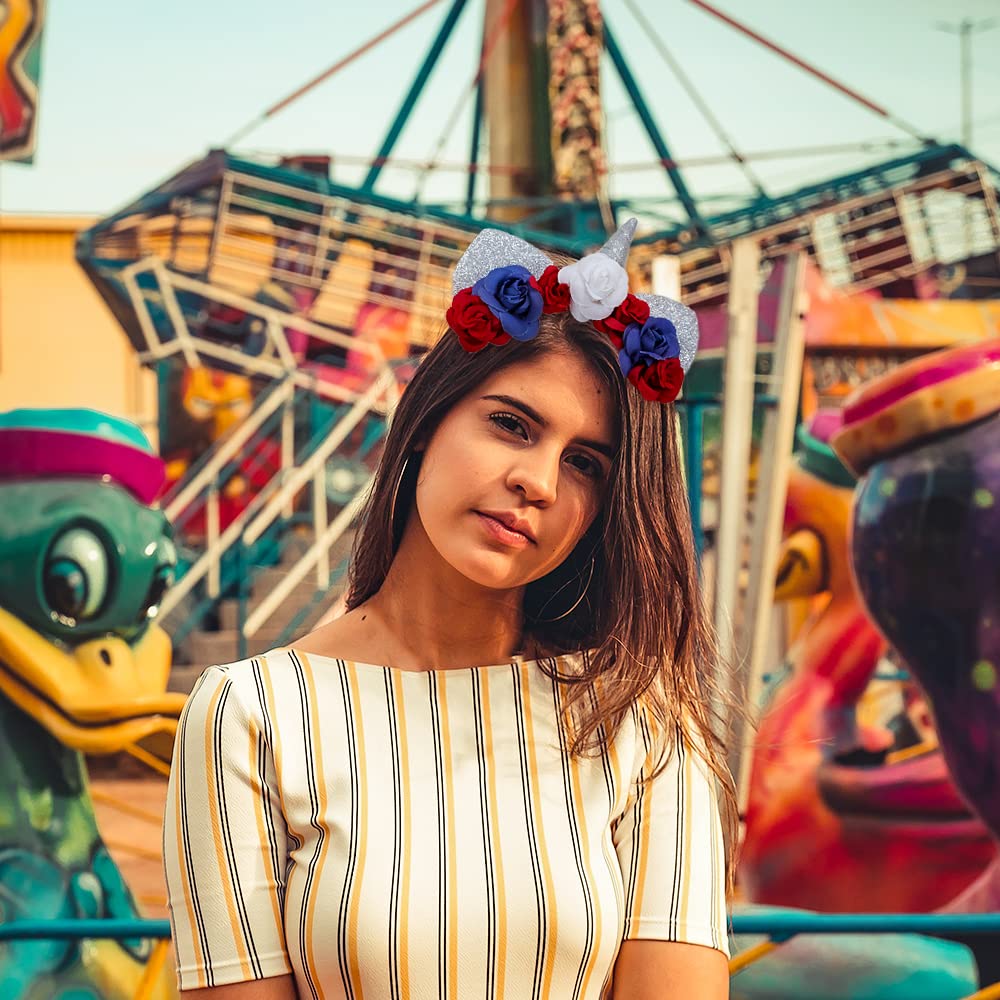 4th of July Rhinestone Star Headband for Women | Patriotic USA Red, White & Blue Independence Day Headwear