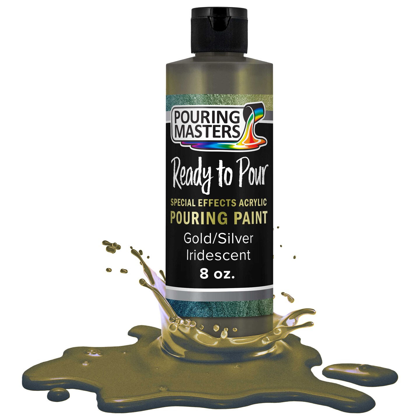 Pouring Masters Gold/Silver Iridescent Special Effects Acrylic Pouring Paint - Premium 8-Ounce Pre-Mixed Fluid Acrylic Paint - Fluid Art Supplies for Canvas, Wood, Paper, Tile &#x26; Rocks