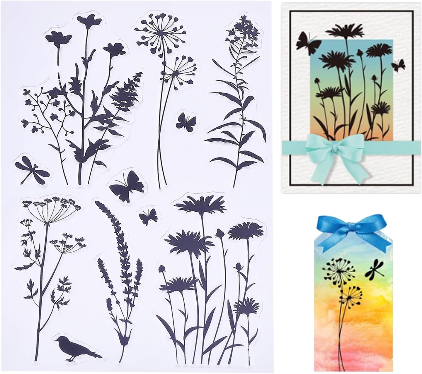 Plant Silhouette Silicone Clear Stamp Flowers Leaves Transparent Silicone Stamps Daisy Lavender Wildflower Transparent Stamp