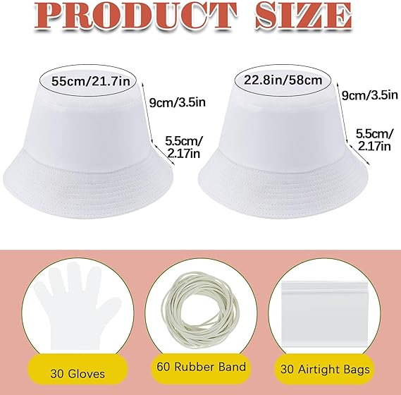 20 Pcs Cotton White Bucket Hat for Tie Dying Blank Cotton Packable Sun Hat with Accessory for Group Party DIY Project