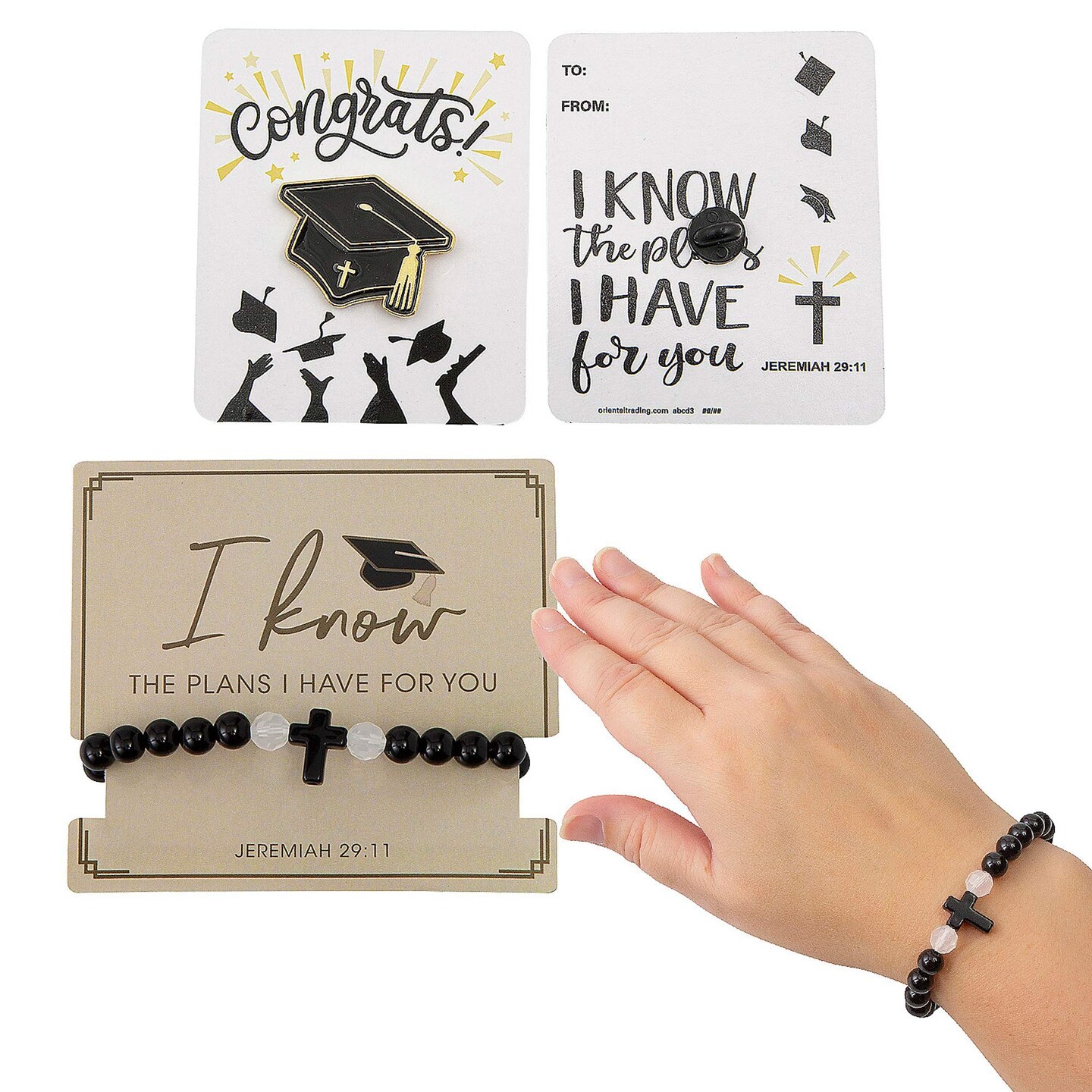 24 Pieces Religious Graduation Jewelry on Card Kit for 12