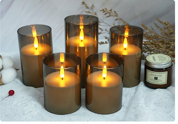 Designer&#x2019;s Shop CS-7203 Flameless LED candle Acrylic shell with Remote Control Timer. 5 pc packed, color : Grey
