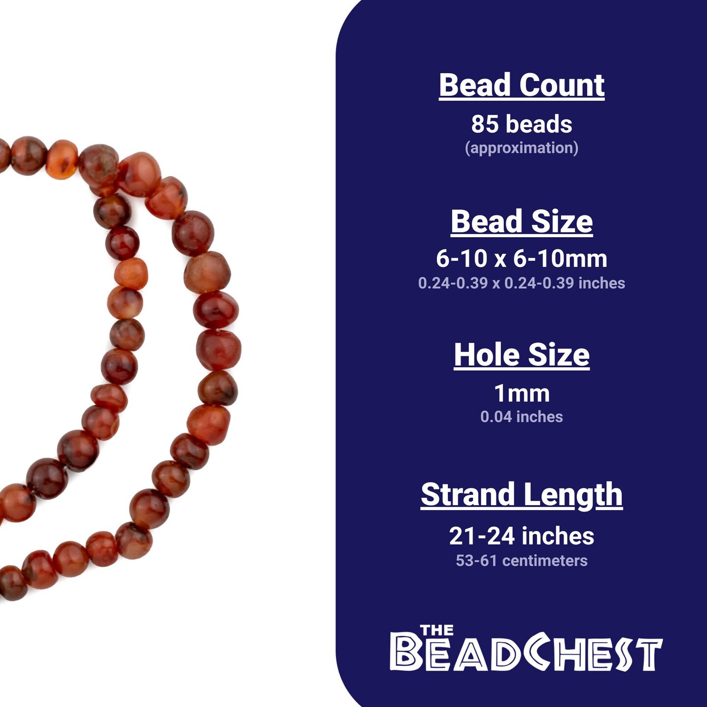 The Bead Chest African Carnelian Beads - Full Strand of Authentic Gemstone Beads from Ghana (Round - Small)