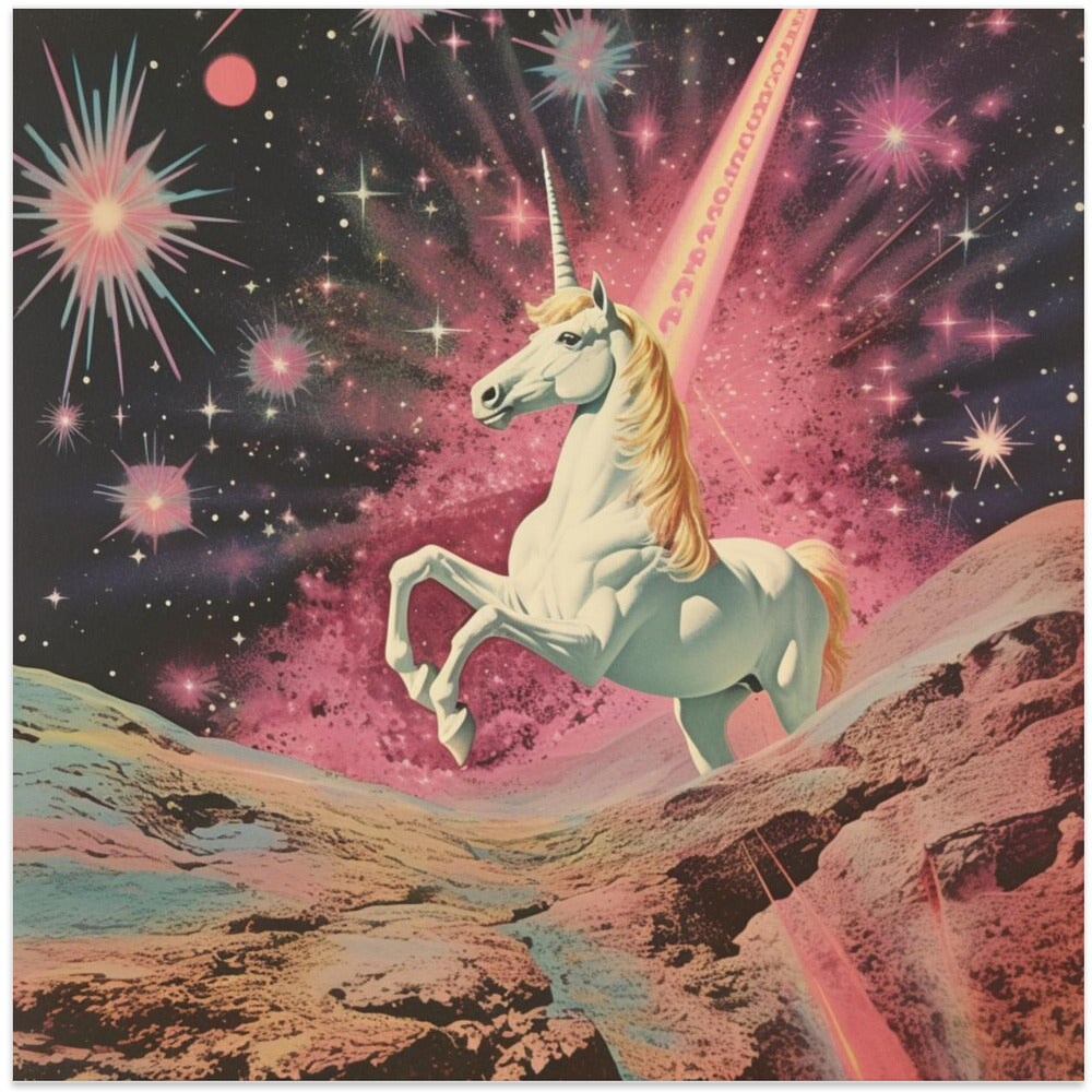 Magic Unicorn Collage Art Square Canvas Art | Modern Home Wall Decor 24x24 Canvas - Corporate Office Art