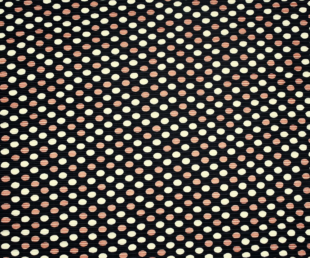 Black-Copper-White Dot Printed Stretch Pressed Pleated Satin Knit Fabric By the Yard