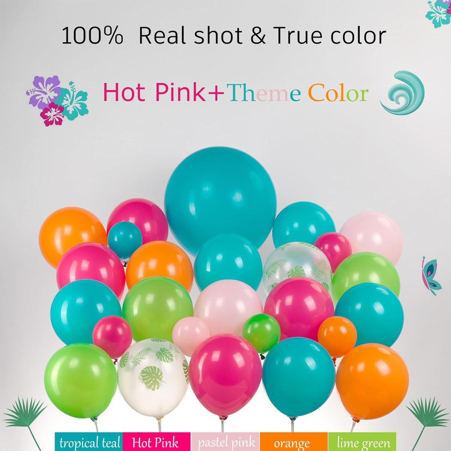 Hot Pink blue orange and green balloons 150pcs with Palm Leaves Balloons For Animation theme Balloon Garland arch kit
