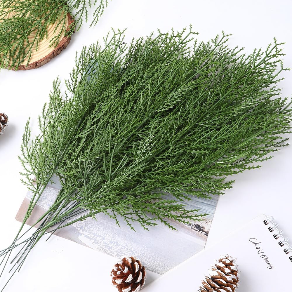 50 PCS Artificial Pine Branches Christmas Faux Pine Greenery Stems (Green1-50pcs) 5.51"D x 14.17"W x 2.36"H