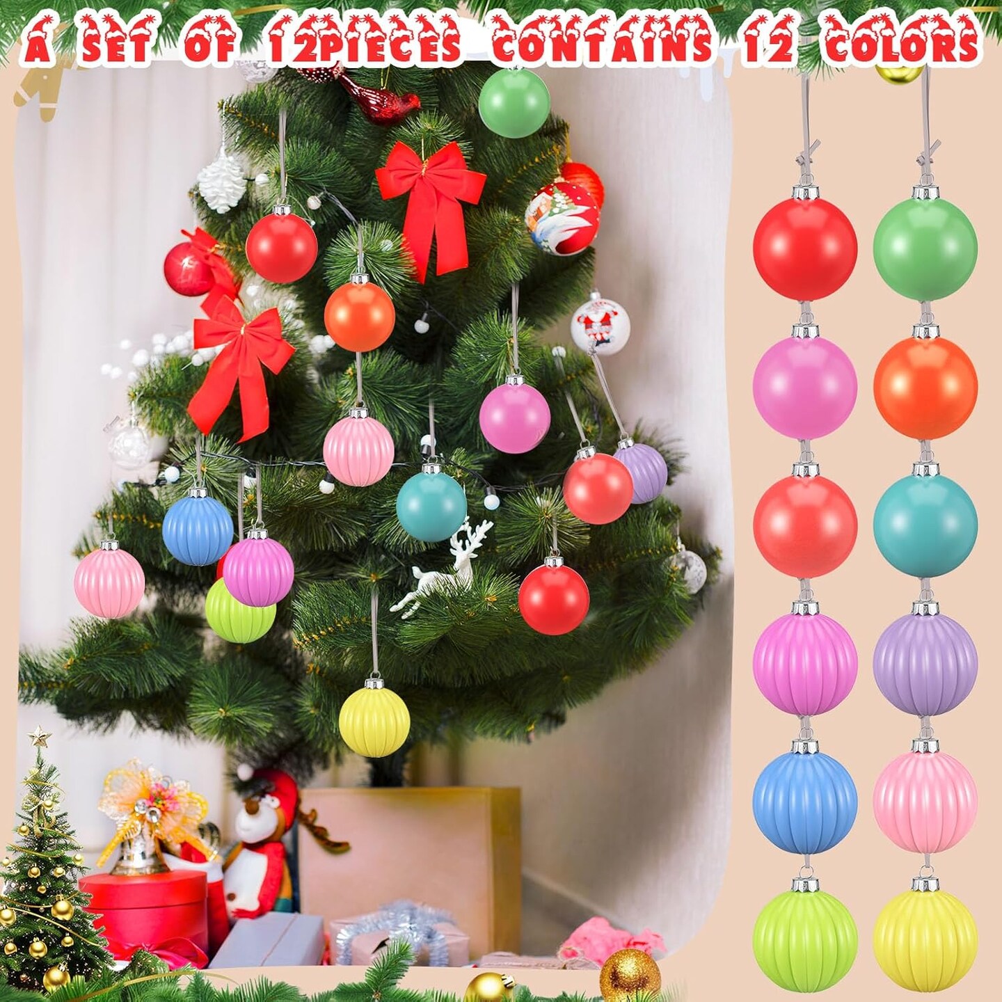 12 Pcs Neon Christmas Tree Ornaments (Multicolored)