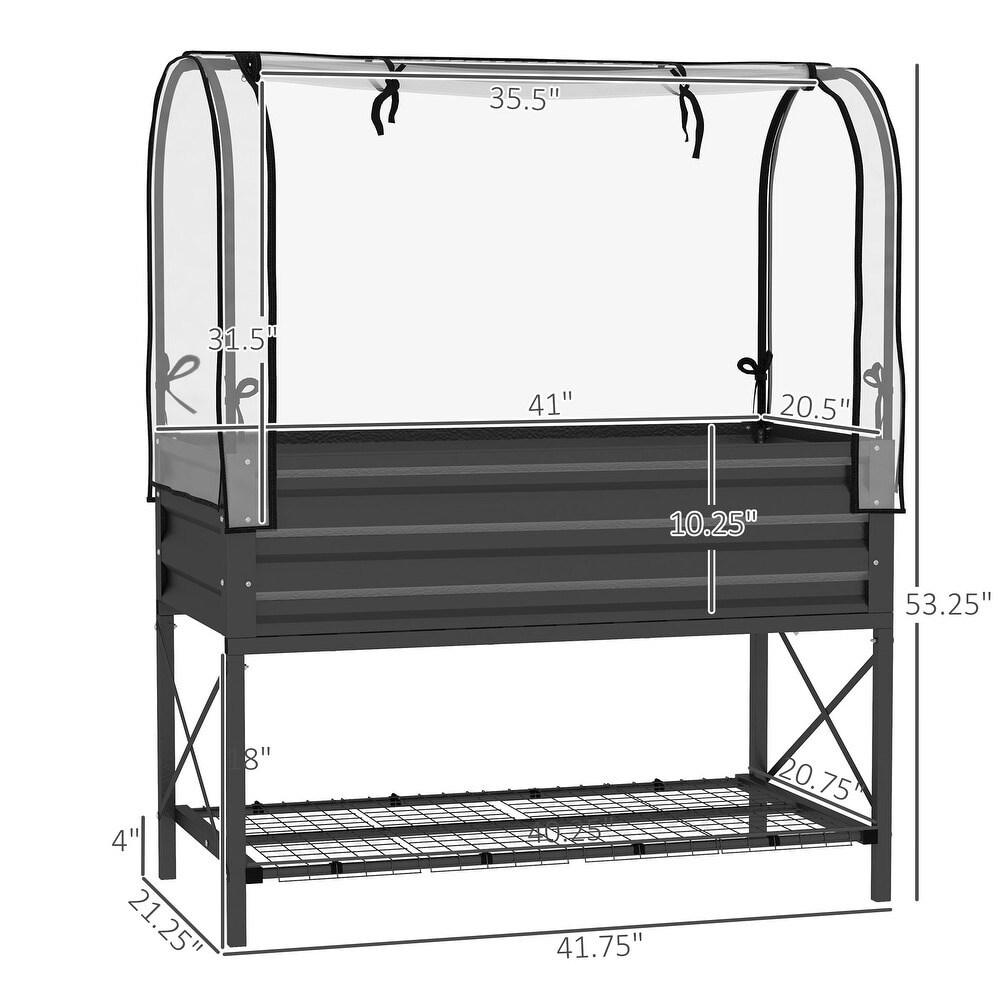 Metal Raised Garden Bed with Legs, Cover &#x26; Drainage