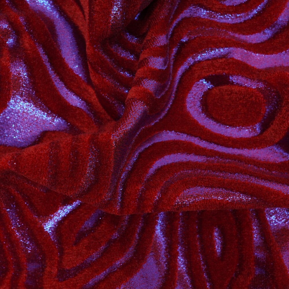 1 Yard Sonic Swirl Embossed Foiled Stretch Velvet 2 Way Stretch Costume Fabric 56 Inch Width