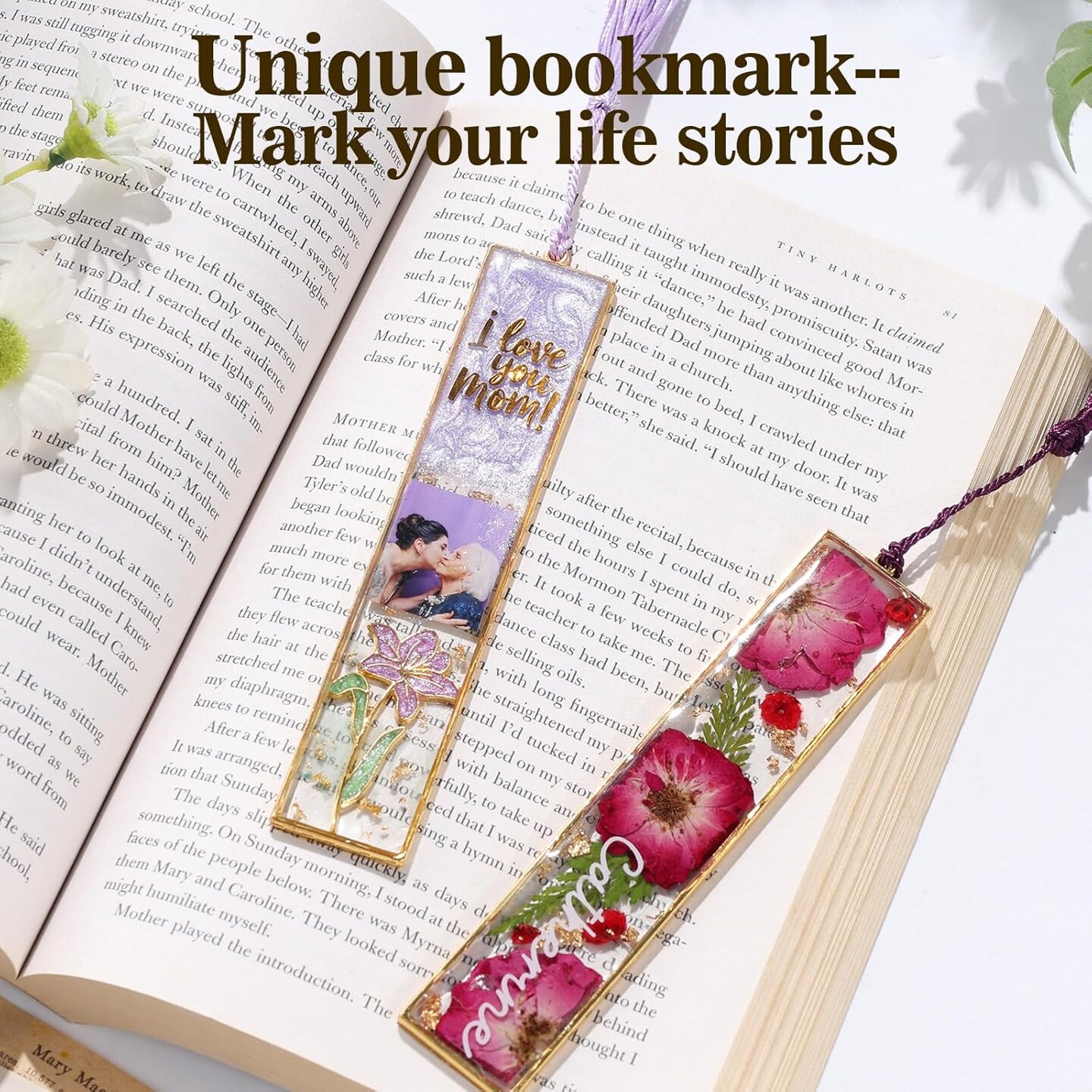 LET&#x27;S RESIN 12pcs Bookmark Bezels with Tassels, UV Resin Molds for DIY Bookmarks(6 Flowers and 6 Blank Frames), Resin Craft Bezels Bookmark Molds for Mother&#x27;s Day Gifts
