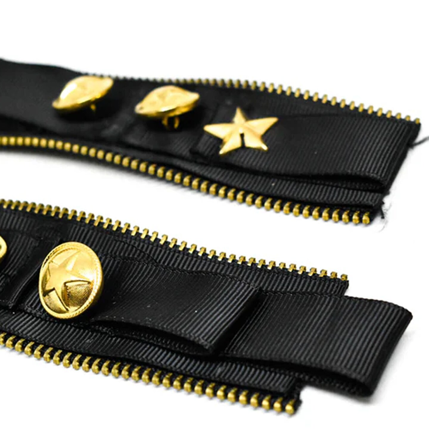 Military Style Shoulder Epaulet Black Gold Zipper Star Applique Accessory