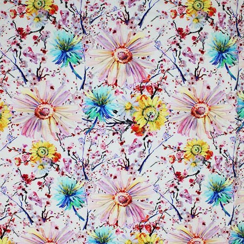 1 Yard Watercolor Daisies Printed Spandex Fabric 56 Width Swimwear, Activewear & Dancewear