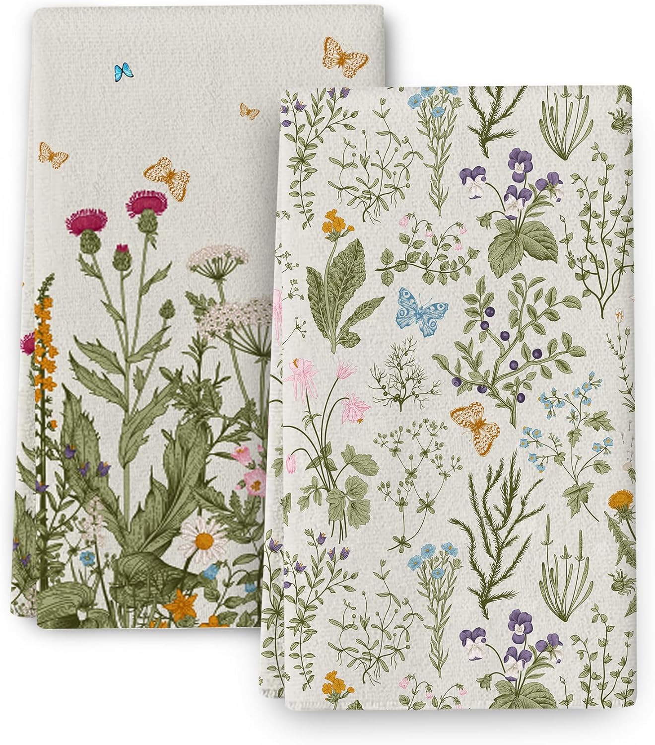 Spring Floral Kitchen Towels Decorative Set of 2, Summer Flower Dish Towels for Kitchen Decor