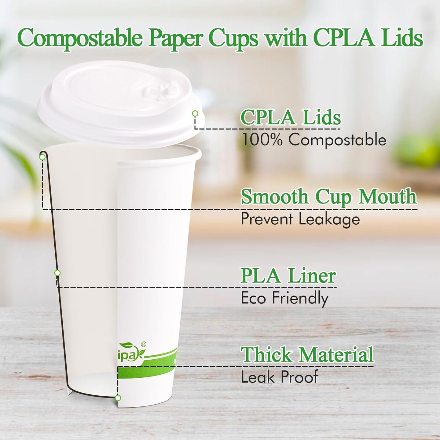 100 Count 16 oz Compostable Paper Coffee Cups, Biodegradable Disposable Coffee Cups with CPLA Lid, Eco-friendly Hot Drinking Cups for Party, Picnic, Travel,and Events