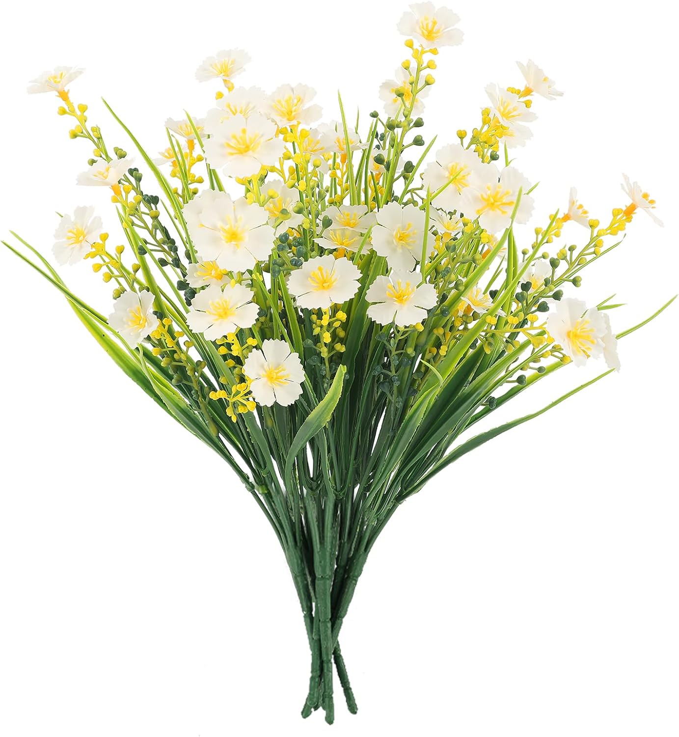 6-Bundle Artificial Flowers – UV-Resistant Fake Flowers, No-Fade Faux Plastic Plants for Indoor & Outdoor Planters, Garden, Porch, Yard, Window, Home Summer Décor (White)