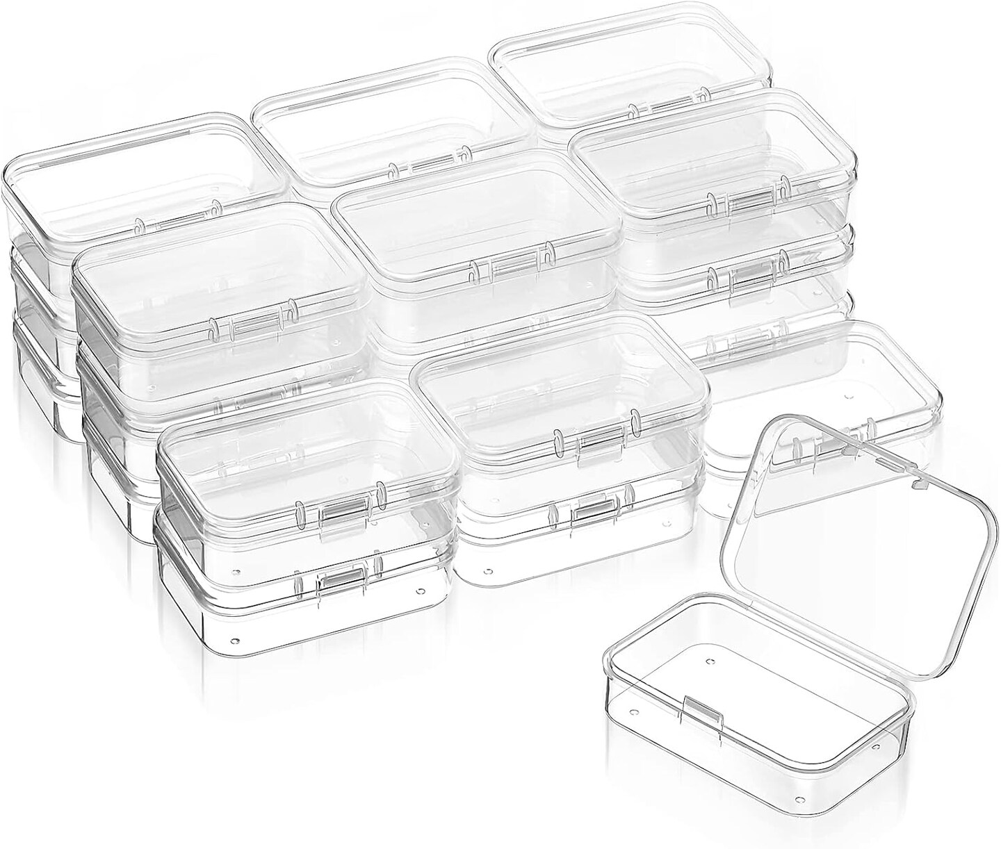 24-Pack Small Clear Plastic Storage Containers – Hinged Lid Boxes for Beads, Jewelry, Crafts, Hardware, and Small Items (2.5" x 1.7" x 0.8")