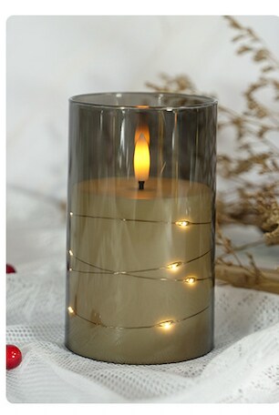 Designer&#x2019;s Shop CS-7306 Flameless LED candle with String Star Lights and Remote Control Timer. 3 pc packed, color : Grey