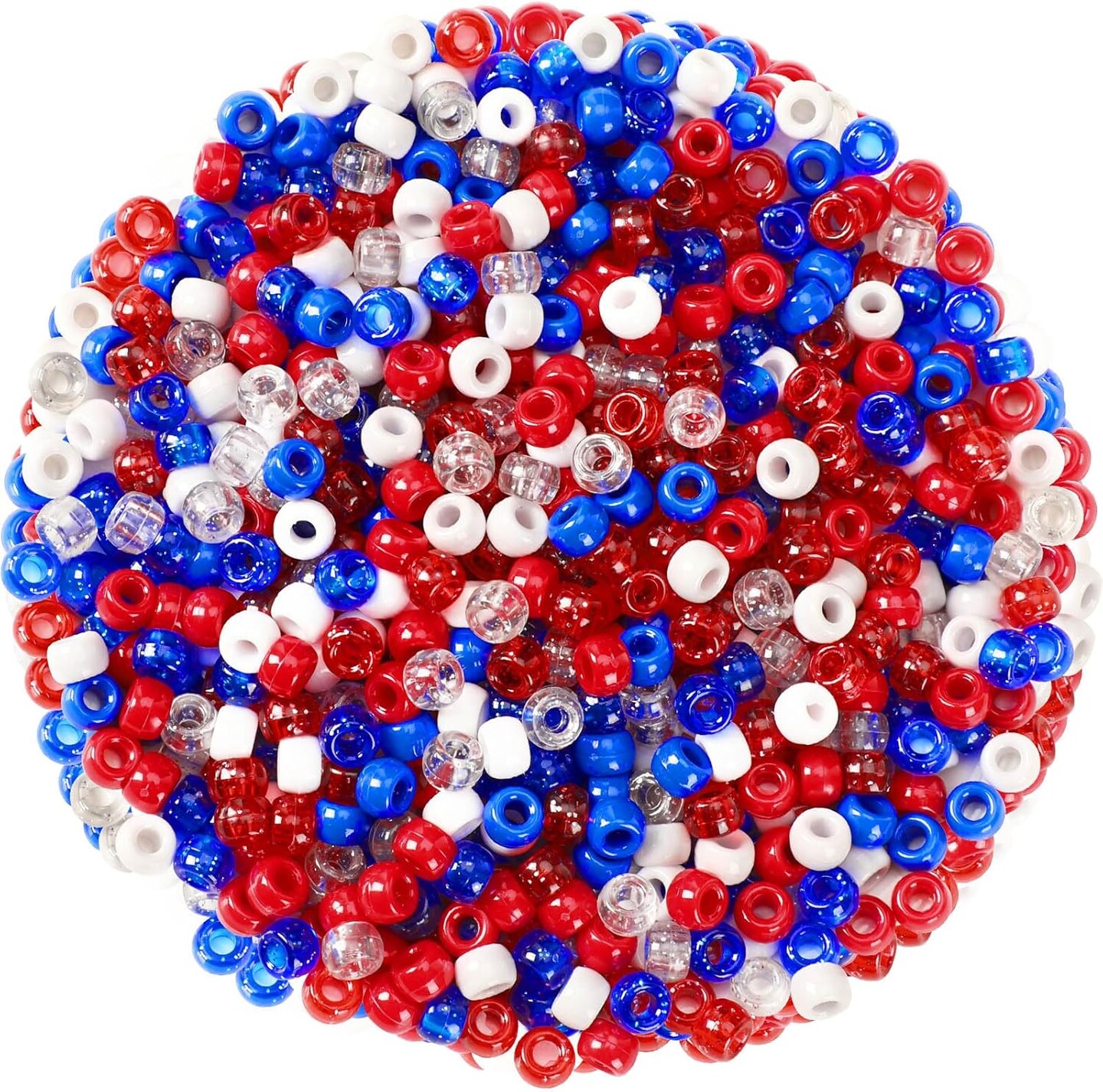 1200Pcs Red White Blue Pony Beads, 1200Pcs Independent Day Patriotic Beads 4th of July Pony Beads for Jewelry Making Crafts DIY Necklace Bracelets Hair Beads