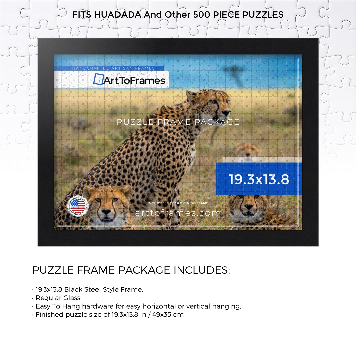 ArtToFrames 19.3x13.8 INCH / 49x35 CM Puzzle Frame for 500 piece Puzzles.This 1.25 Inch Custom MDF Frame for Puzzles Comes with Regular Glass, Available in Multiple Colors
