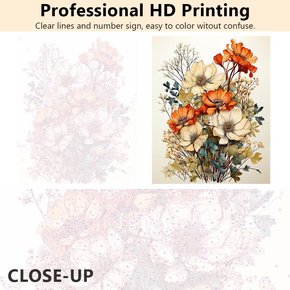 Paint by Number for Adults Flowers Paint by Numbers Paint Kits for Adults DIY Painting Paintwork with Paintbrushes Bouquet Flowers Color by Numbers Oil Painting Art Crafts 16&#x22;x20&#x22;(Frameless)