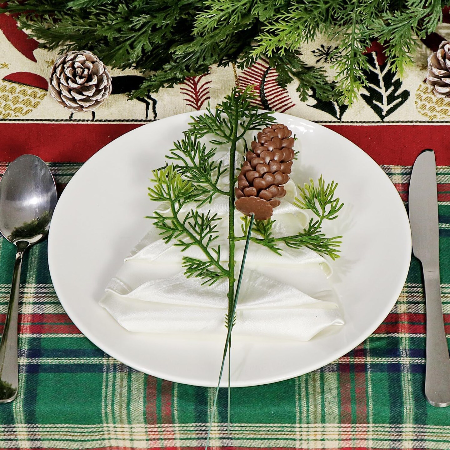 45 Pcs Artificial Pine Stem Berry Pinecones Set (Red Berry) 1"D x 1"W x 1"H