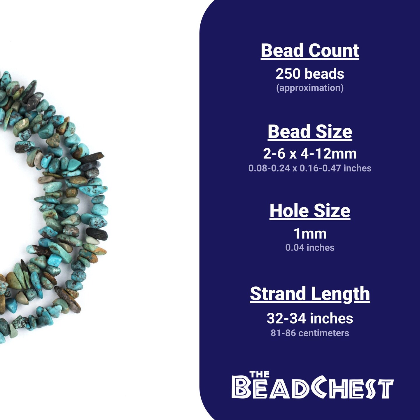 The Bead Chest Earthy Turquoise Chip Beads 34 Inch Strand 8mm Green Chips Gemstone 32-34 Inch Strand