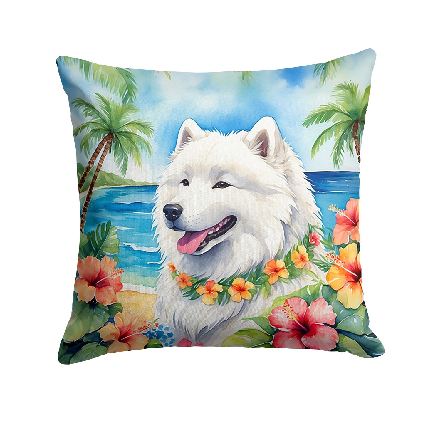 Edge Collections - 14" X 14" - Multicolor - Samoyed Luau Throw Pillow Machine - 1 Piece
