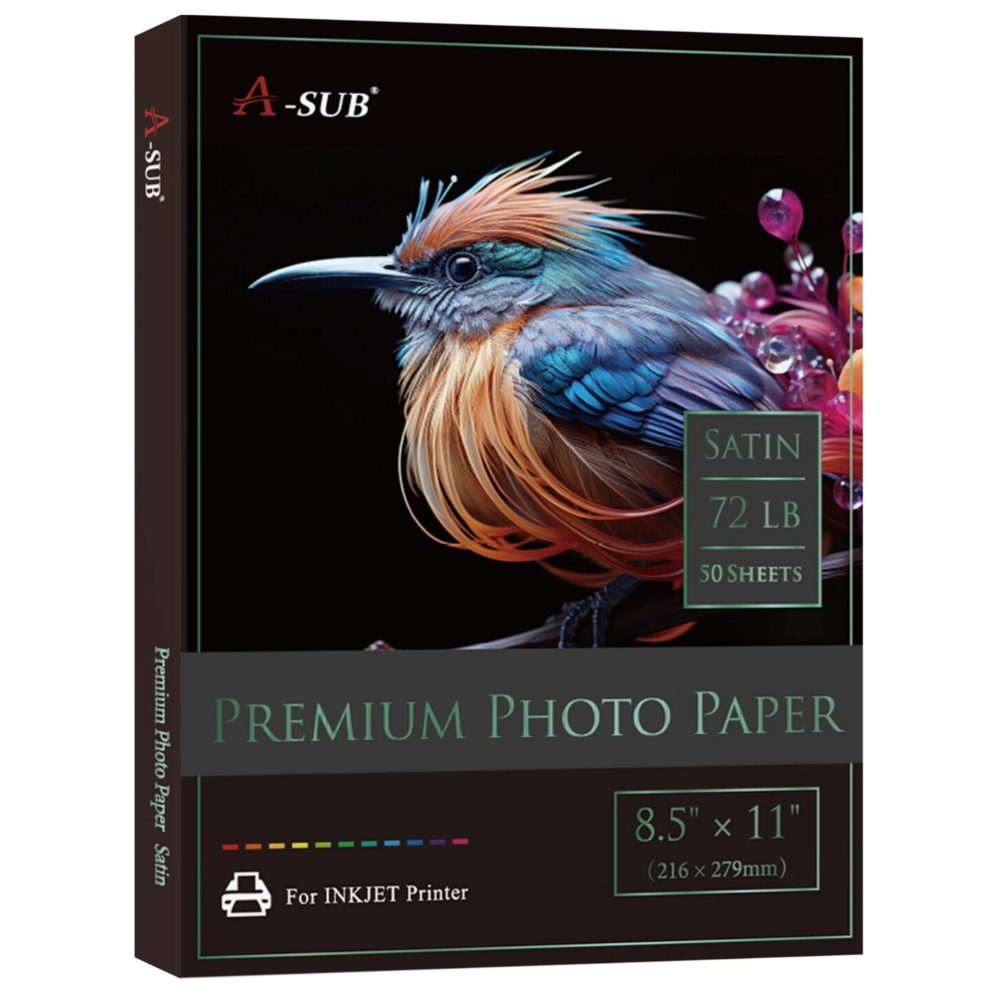 A-SUB Premium Satin Photo Paper 72lb for Inkjet Printers, Multiple Sizes