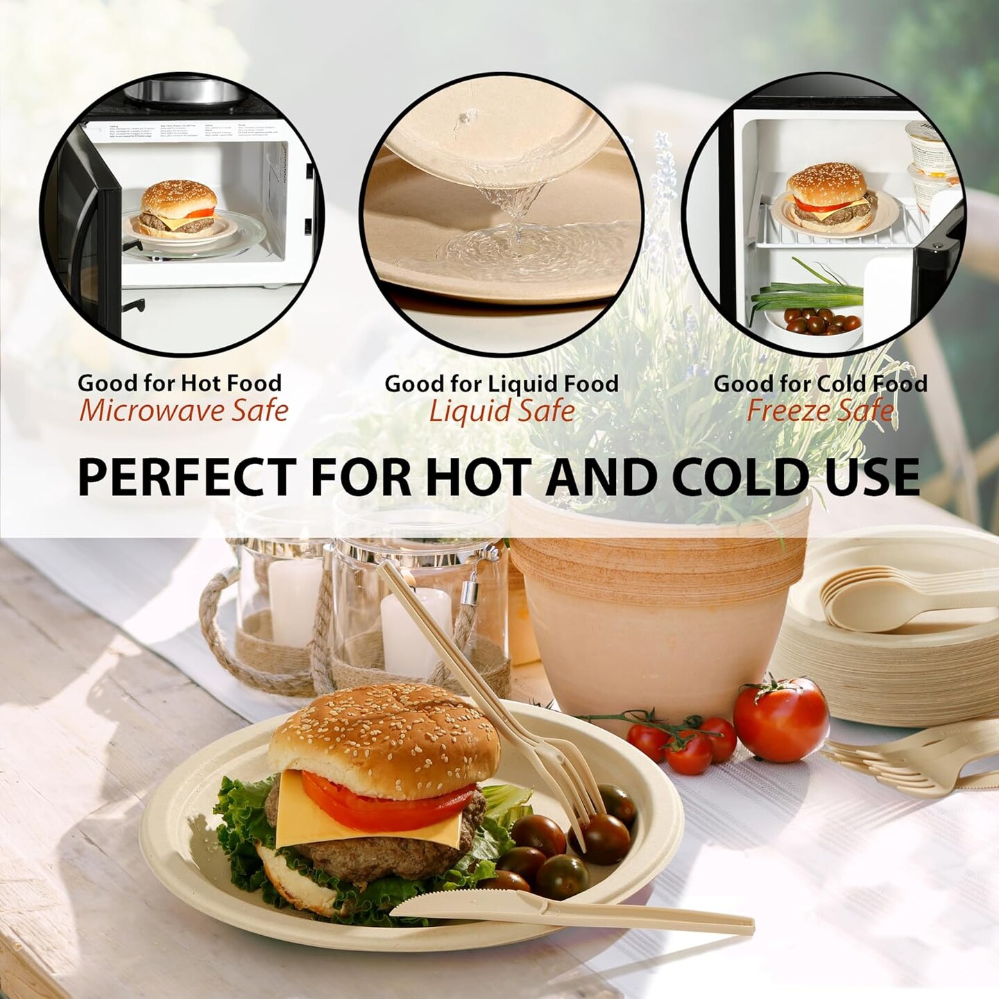 250 Piece Compostable Dinnerware Set for 50 Guests – Biodegradable Paper Plates, Eco-Friendly Disposable Utensils, Includes Paper Plates, Forks, Knives, Spoons, Brown