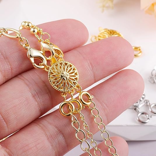 2 Pcs Necklace Layering Clasps Set,14k Gold &#x26; Silver Tangle Free Safety Jewelry Necklace Separator Connector,Closures for Bracelet Jewelry Making